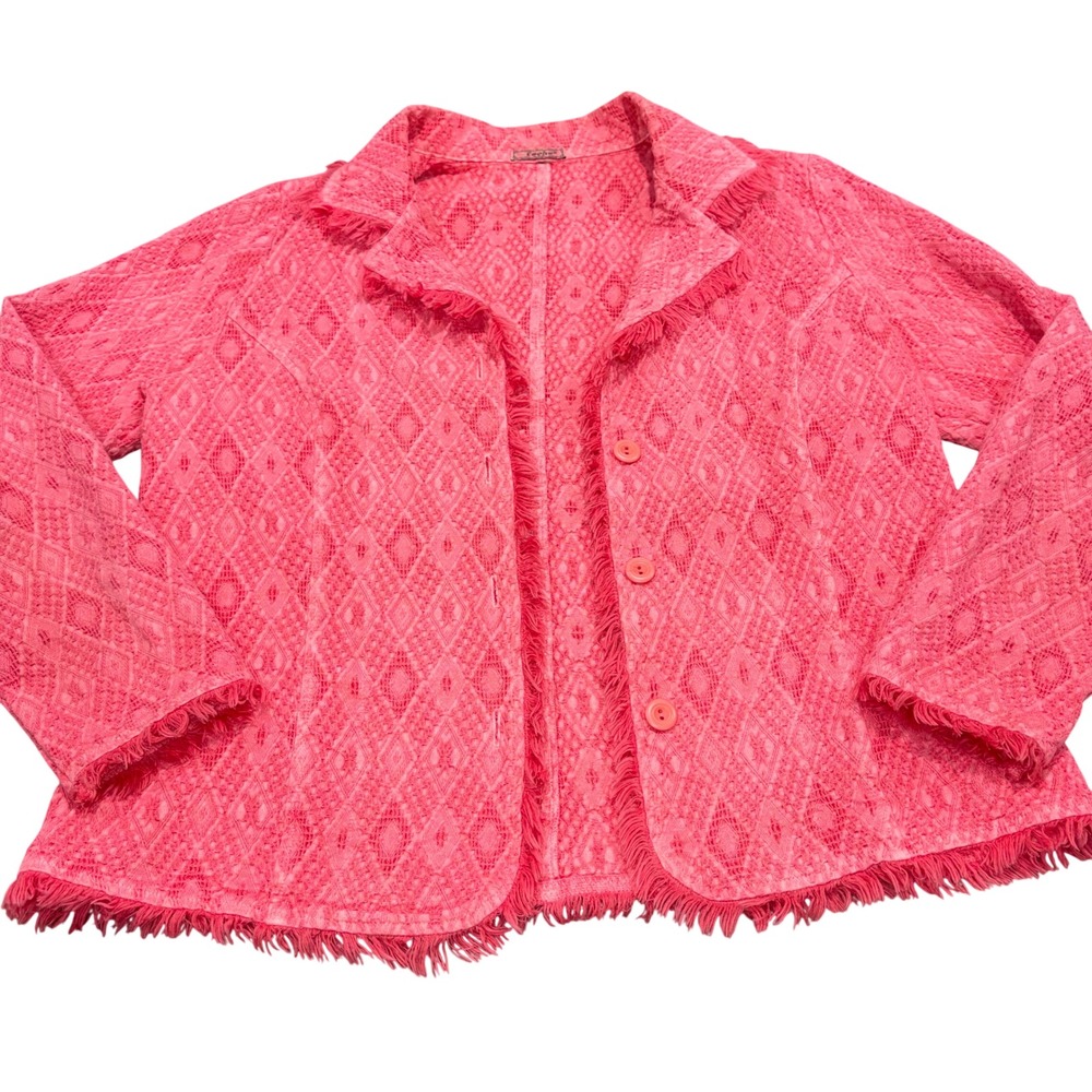 Boho Diamond Lace Fringe Trim Focus Casual Jacket Women Pink